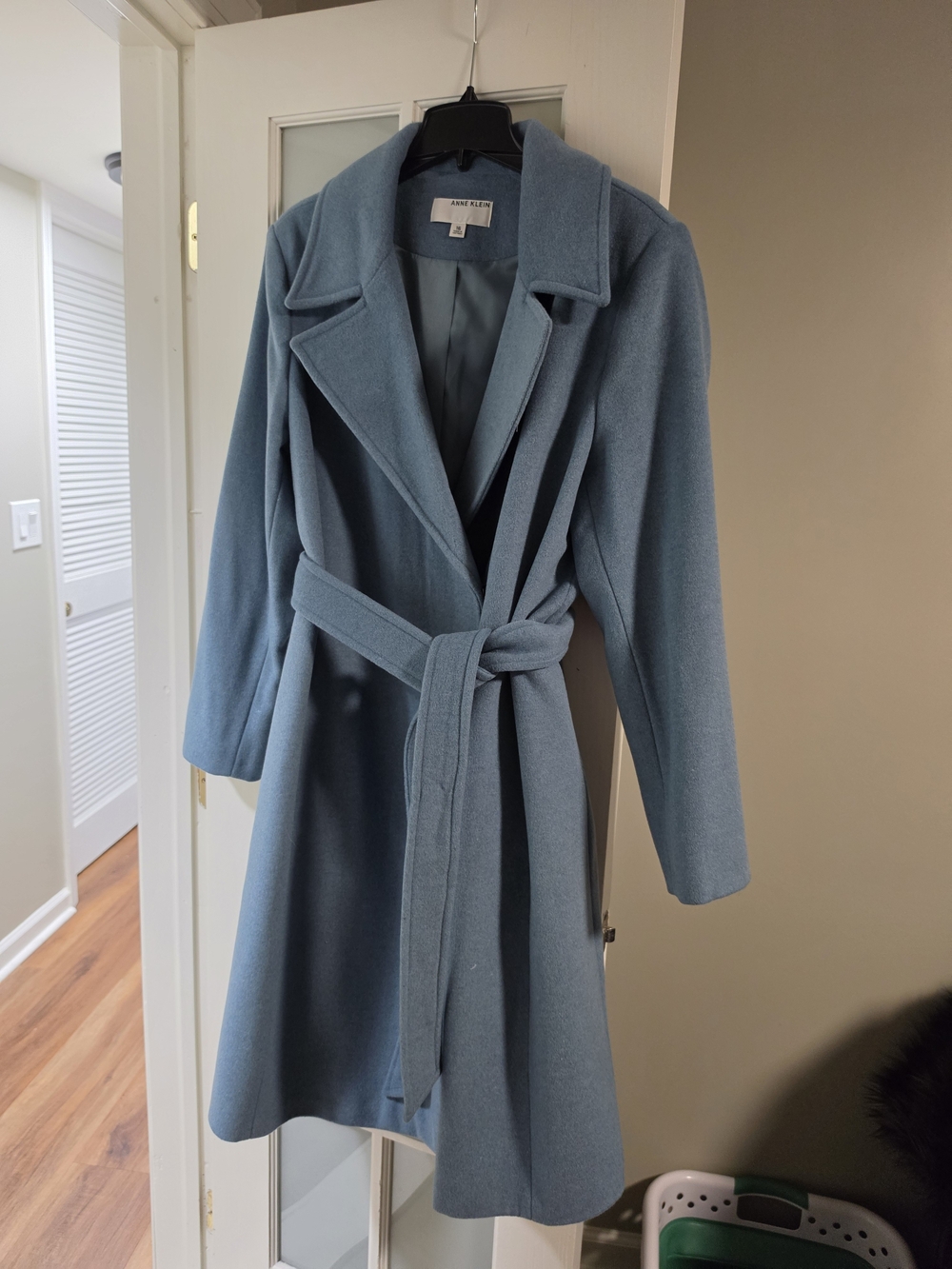 Anne Klein Slate Blue Belted Trench Coat